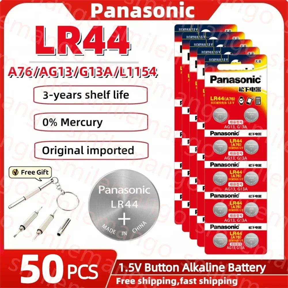 2-50PCS AG13 Battery A76 LR44 357 SR1154 SR44 LR 44 1.5V Alkaline Batteries for Watch Calculator Toy Button Coin Cell